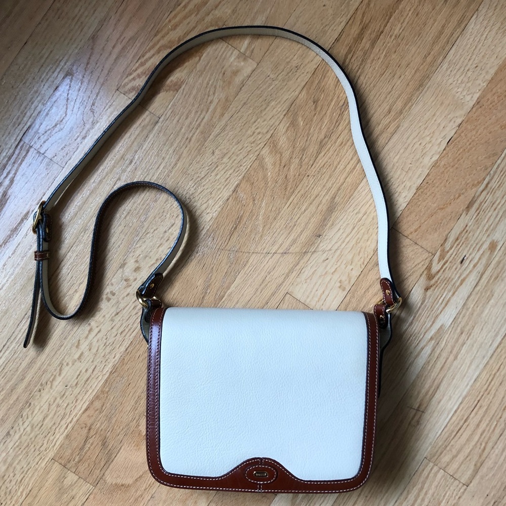 AUTHENTIC Vintage Bally Crossbody Bag, Cream/Brown Leather
